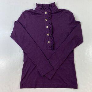 Tory Burch Purple Ruffle Button-Up Top Size Small